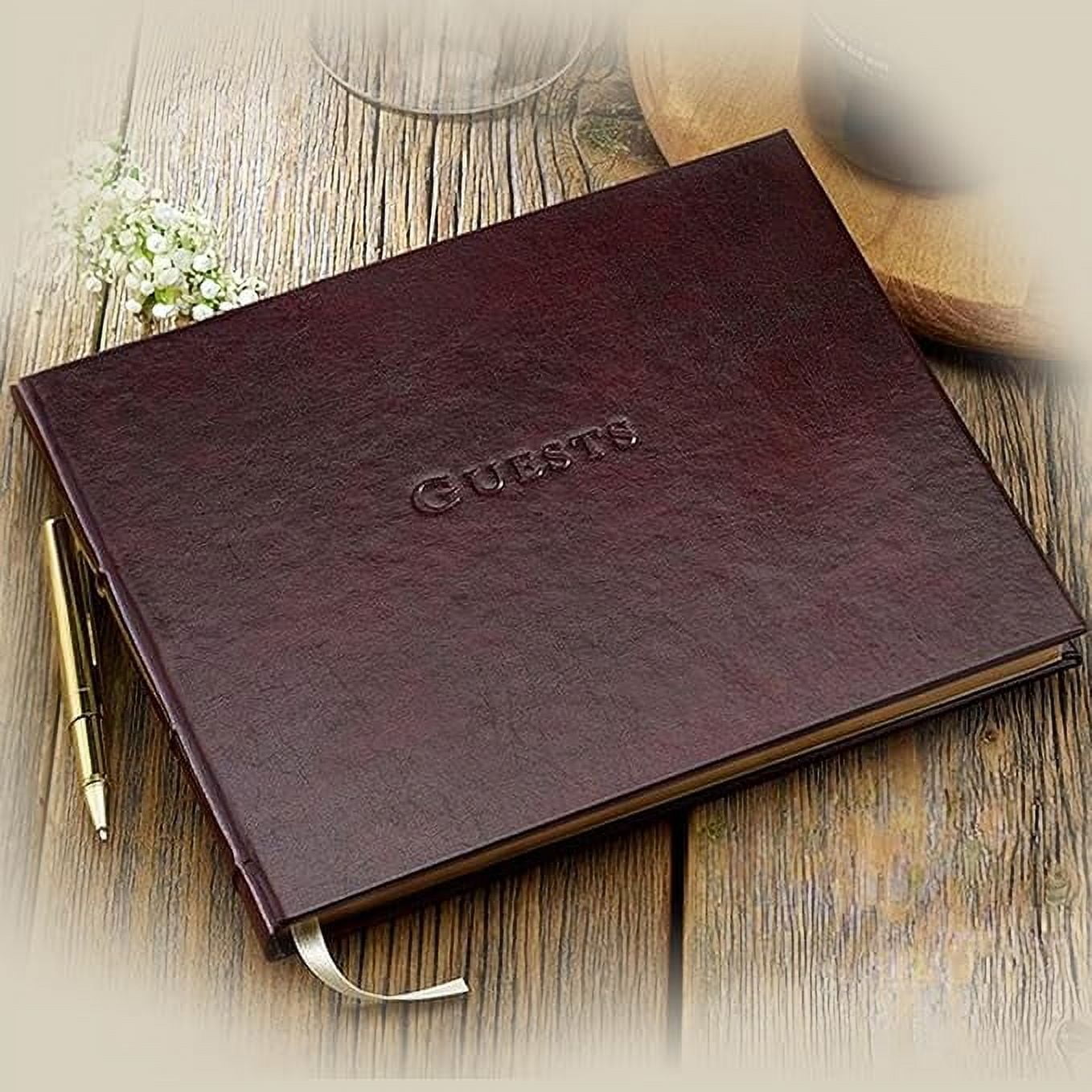 Leather Guest Book Journal by Gallery Leather, 7" x 9", 192 Gold Gilded Ruled Horizontal Pages, Hard Cover, Ribbon Bookmarker, Acadia Tan
