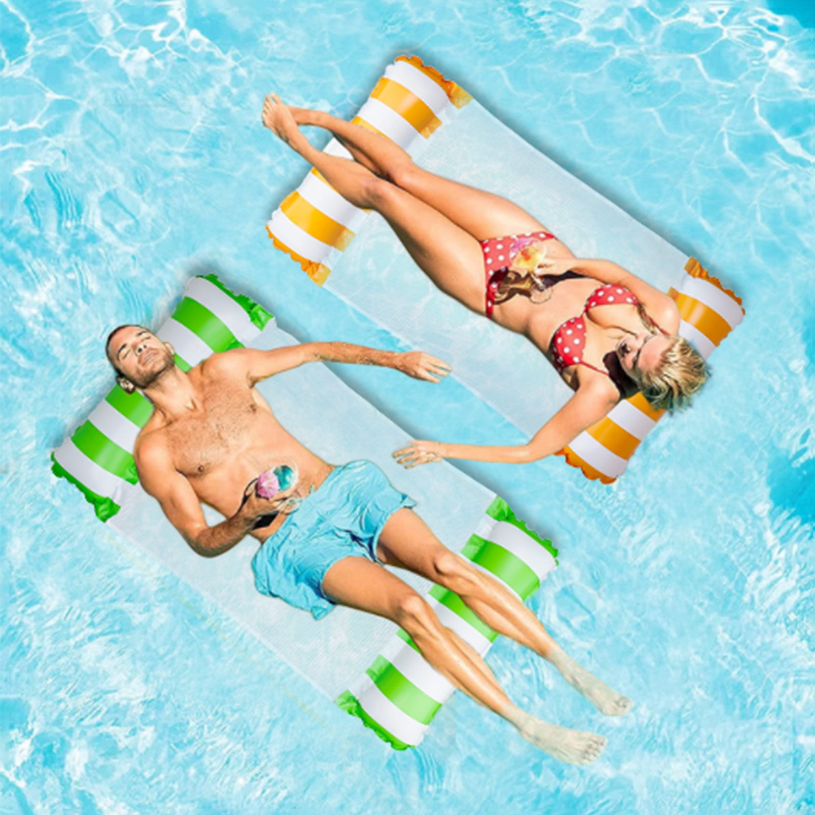 Cyfie Water Floating hammock Pool Float for Adult,Capacity 250 lbs,2 Pack,Green Orange