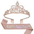 thumbnail image 2 of Yoyauz Women's Birthday Crown & Belt Queen Crystal Crown Rhinestone Hair Band Set Happy Party Decoration Accessories Girls Princess Gift Set, 2 of 6