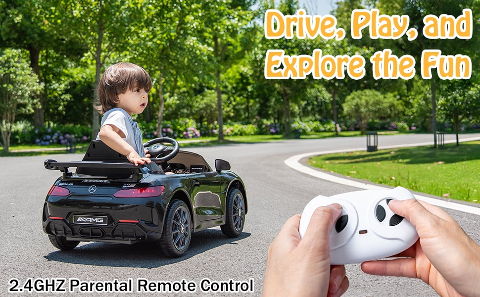 Winado 12V Kids Ride On Car for Toddlers, Licensed Mercedes Benz AMG GTR, Powered Electric Vehicle with 2.4G Remote Control, Black