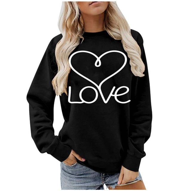 Ounisa Womens Valentines Sweatshirt Love Heart Graphic Print Pullover Casual Long Sleeve Valentine's Blouse Top
