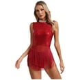 thumbnail image 2 of Aislor Women Sequin Latin Jazz Dance Leotard Fringe Rumba Cha-cha Samba Tango Performance Burgundy L, 2 of 7