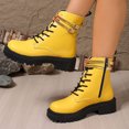 thumbnail image 4 of Rokment Women's Platform Combat Boots Fall Winter Fashion Metallic Buckles Solid Leather Lug Sole Chunky Heel Mid Calf Short Booties with Side Zipper Yellow Size 9, 4 of 7