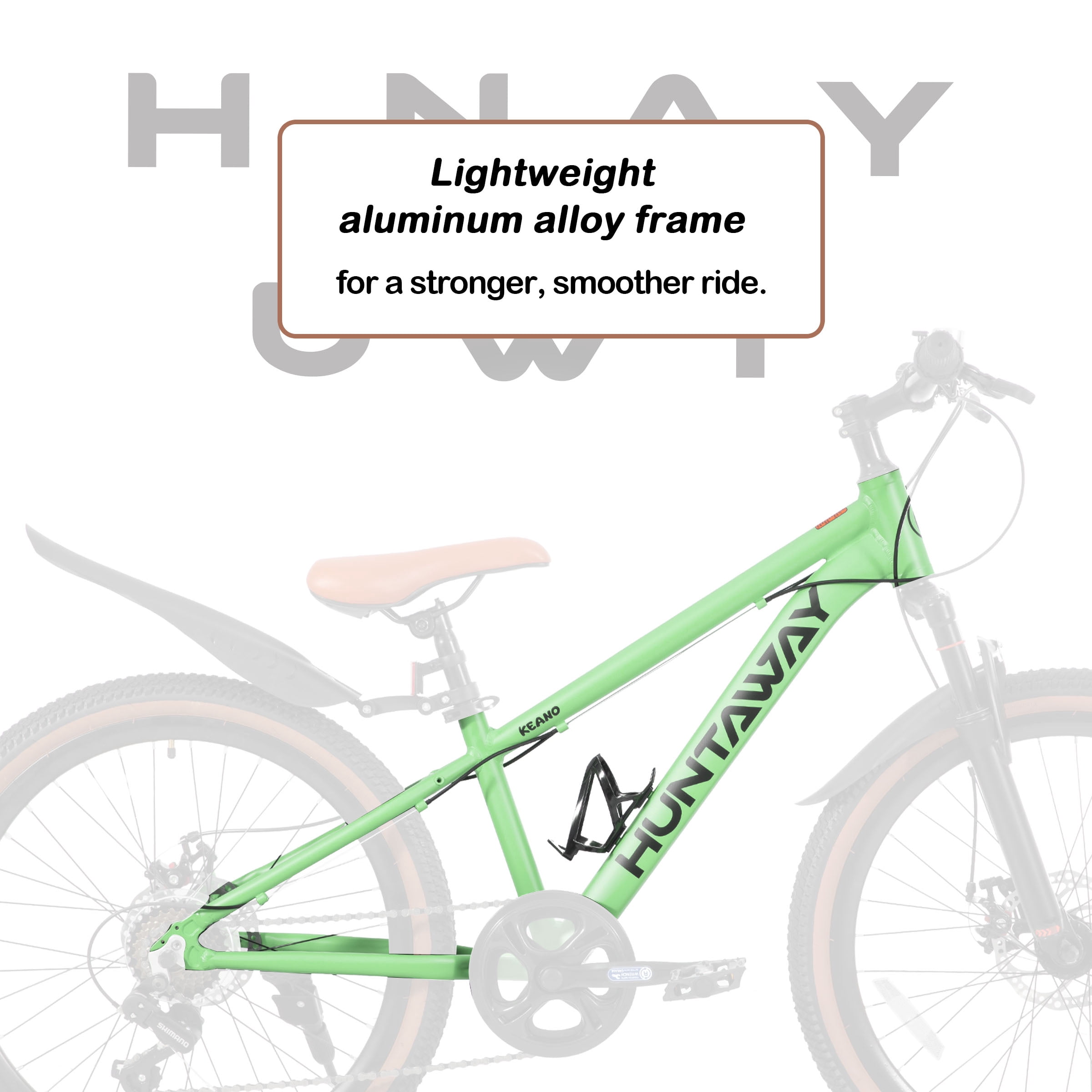 KEANO Huntaway 24 Inch Kids Mountain Bike for Boys Girls Ages 8-12, 7-Speed Kid Bicycle with Lightweight Alloy Frame, Dual Disc Brakes, Green