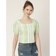 thumbnail image 3 of Moomaya Crop Tops For Women, Square Neck, Short Puff Sleeve, Buttoned Casual Summer Top, 3 of 8