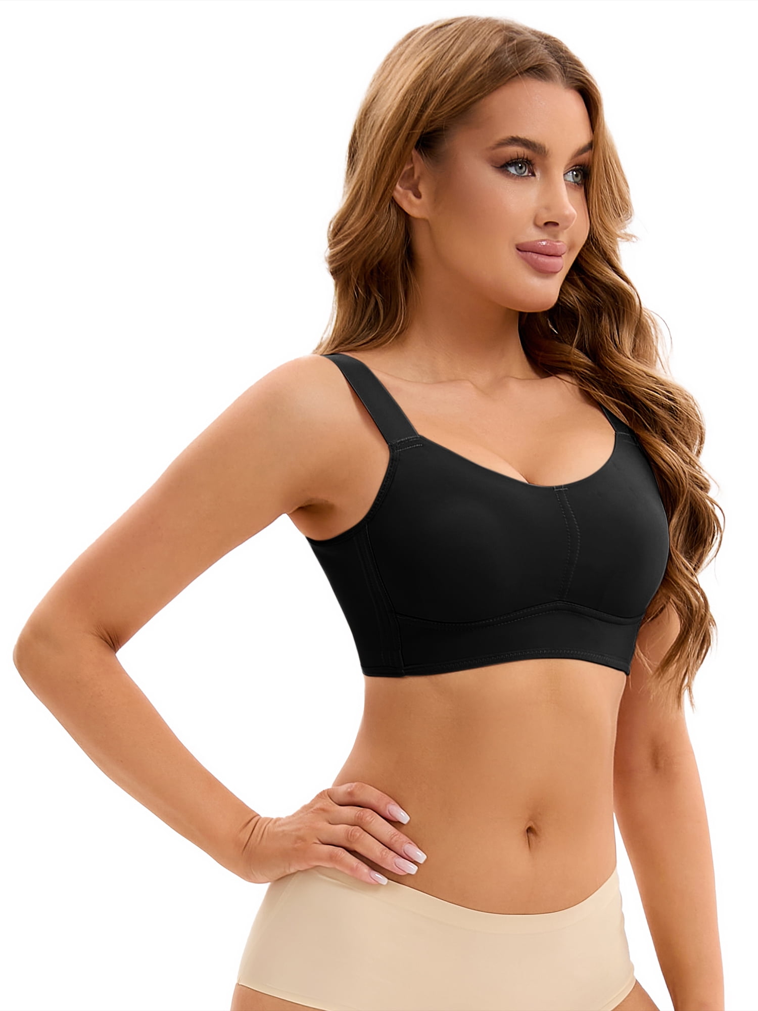 Unique Bargains Women's Full Coverage Push Up V Neck Bras Adjustable Straps L Black
