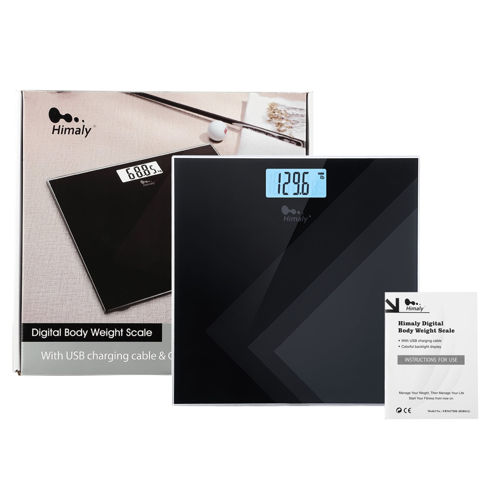 Himaly Digital Body Weight Scale, USB Rechargeable Bathroom Scale with LCD Display, 400Ibs
