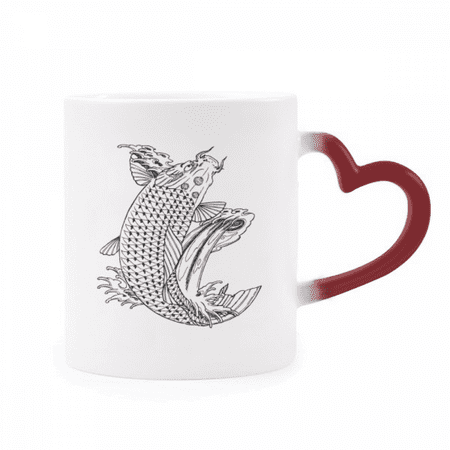 

Fish Swimng Up Fast Hope Luck Heat Sensitive Mug Red Color Changing Stoneware Cup