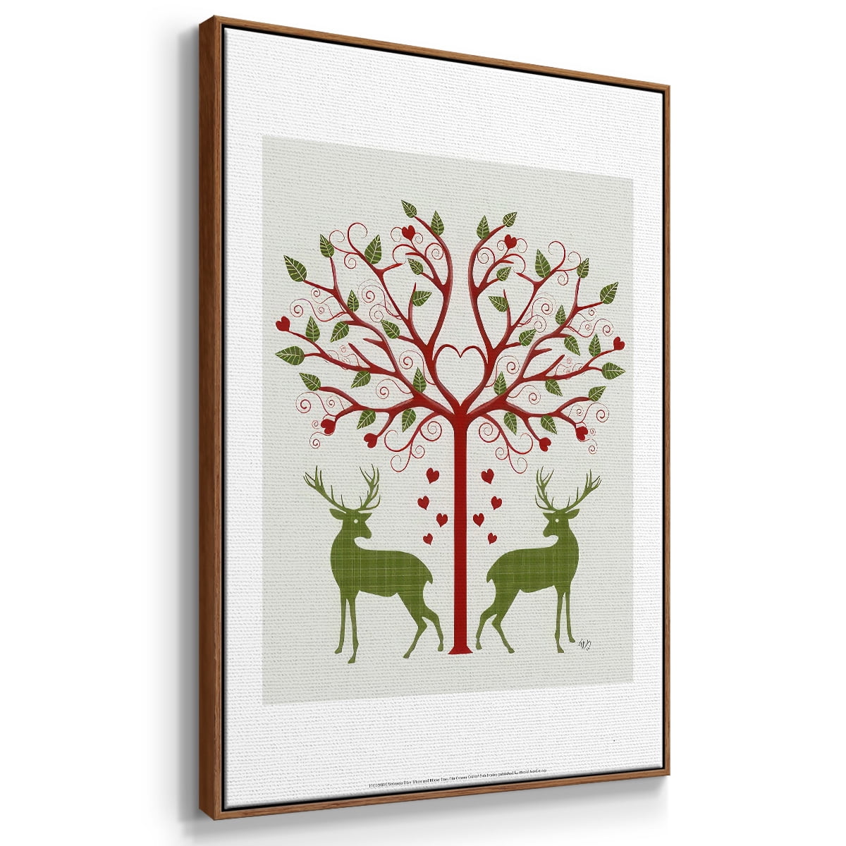 Christmas Des - Deer and Heart Tree, On Cream - Framed Gallery Wrapped Holiday Canvas - 17 x 25 - Rosewood Frame