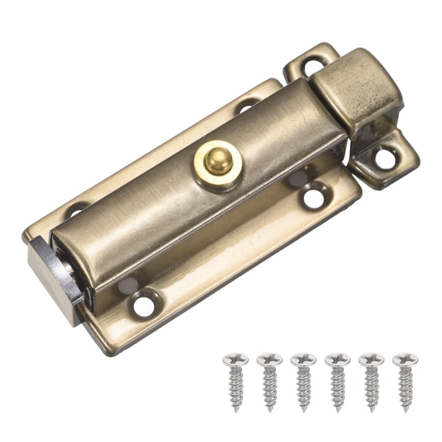 Pasador de resorte Uxcell, cerrojo deslizante de acero inoxidable de 3 x 1.2 pulgadas con tornillos para puertas interiores de inodoro y armarios, bronce
