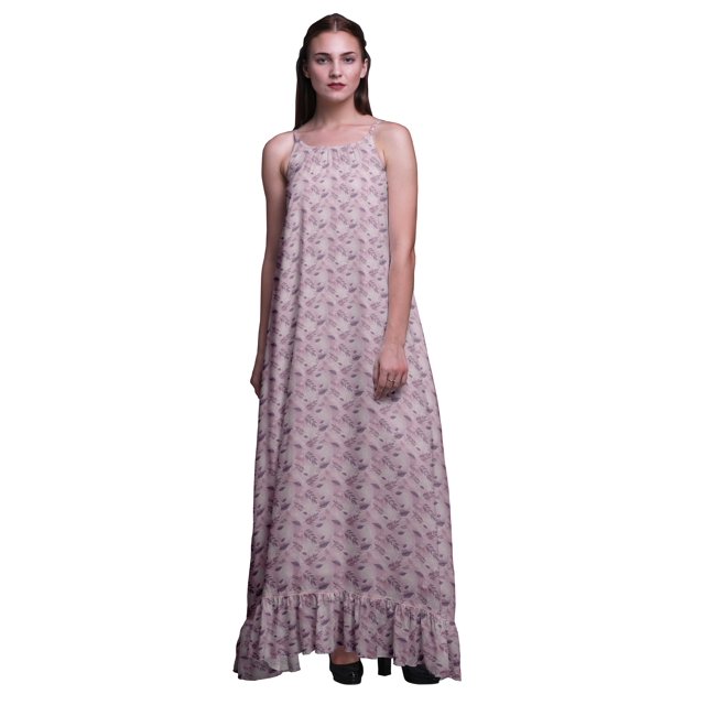 Bimba Robe de Nuit Imprimée Texture Feuilles de Pêche et Cendres pour Femmes Longue à Bretelles Spaghetti Robe Maxi Vêtement de Nuit Grande