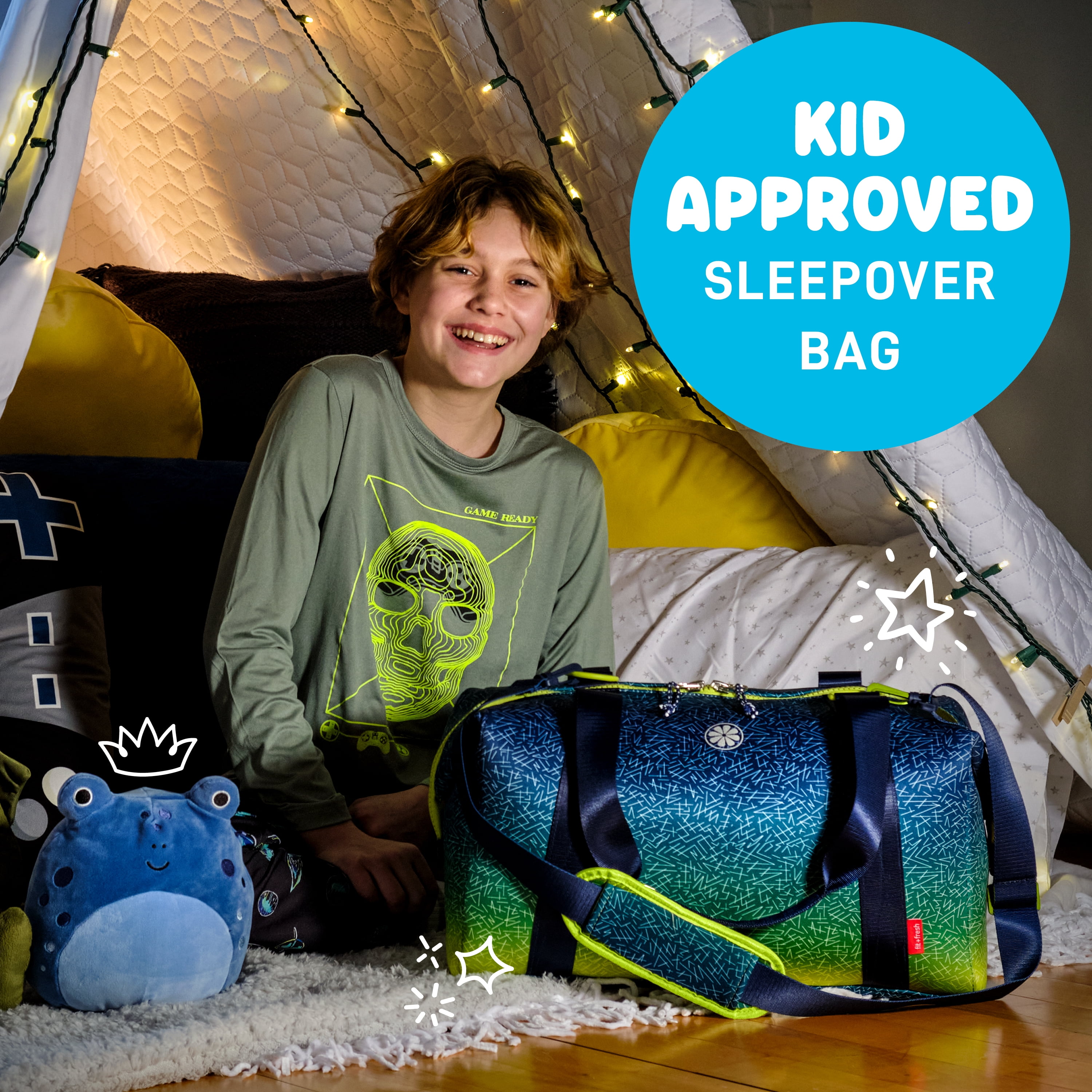 Fit + Fresh Junior Duffel Bag For Kids, Premium Neoprene Dance & Sports Bag, Weekender, Blue Green
