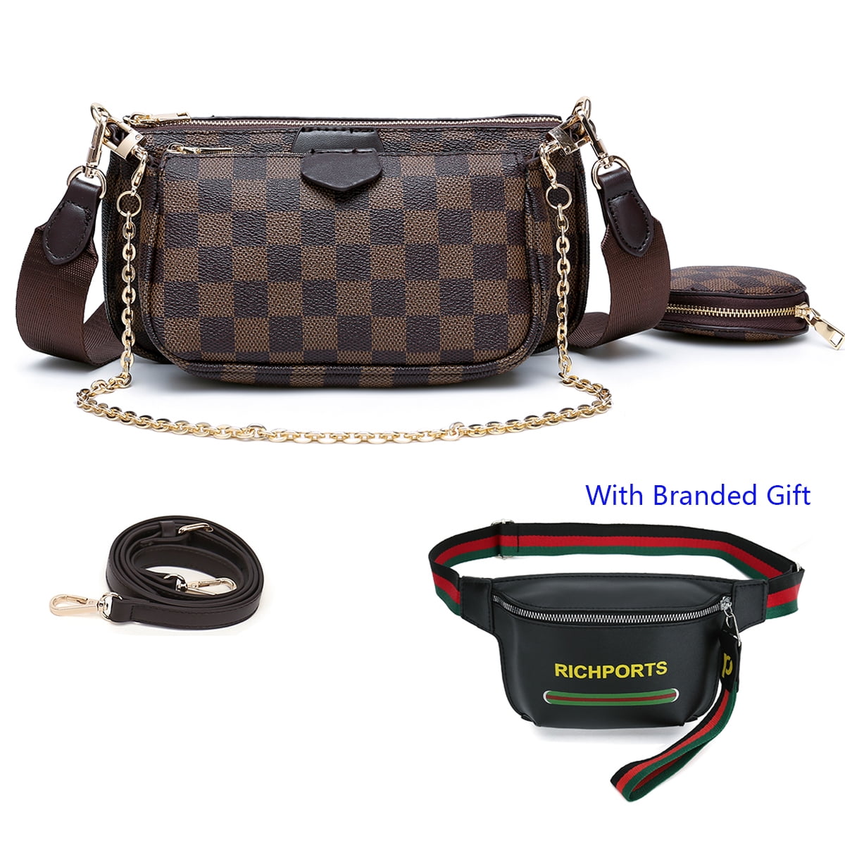 RICHPORTS Crossbody Bags for Women Checkered Tote Shoulder Bags 6 in1