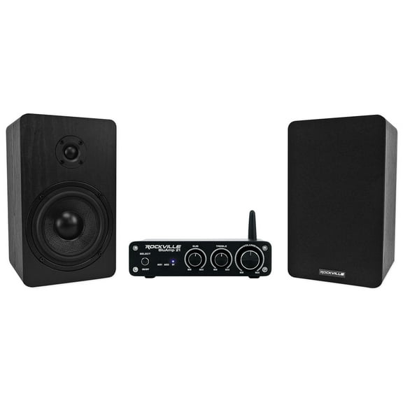 Rockville BLUAMP 21 Bluetooth Home Audio Receiver Amp (2) 5.25" Black Speakers