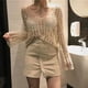 thumbnail image 4 of Blusa de punto calada con bordado de corazón y manga larga de crochet transparente para mujer, estilo bohemio, para vacaciones y playa, 4 of 5