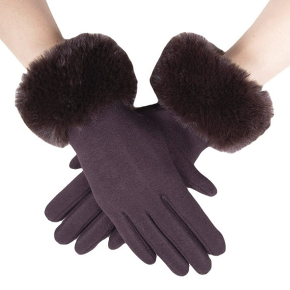Elegant Mocha Brown Knit Gloves with Luxurious Faux Fur Cuffs - Sophisticated Winter Accessory for Women