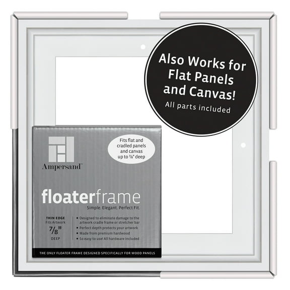 Ampersand Art Floaterframes Thin Edge (1/4" Face) 1-1/4" Frame Profile for 7/8" Deep Artwork 8" x 8" White