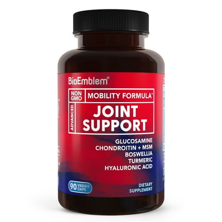 BioEmblem Joint Support - Glucosamine Chondroitin + MSM 1500 MG - With Boswellia, Turmeric & Hyaluronic Acid - Joint Health Supplement, Mobility, Flexibility, Cartilage - Non-GMO - 90 Caps