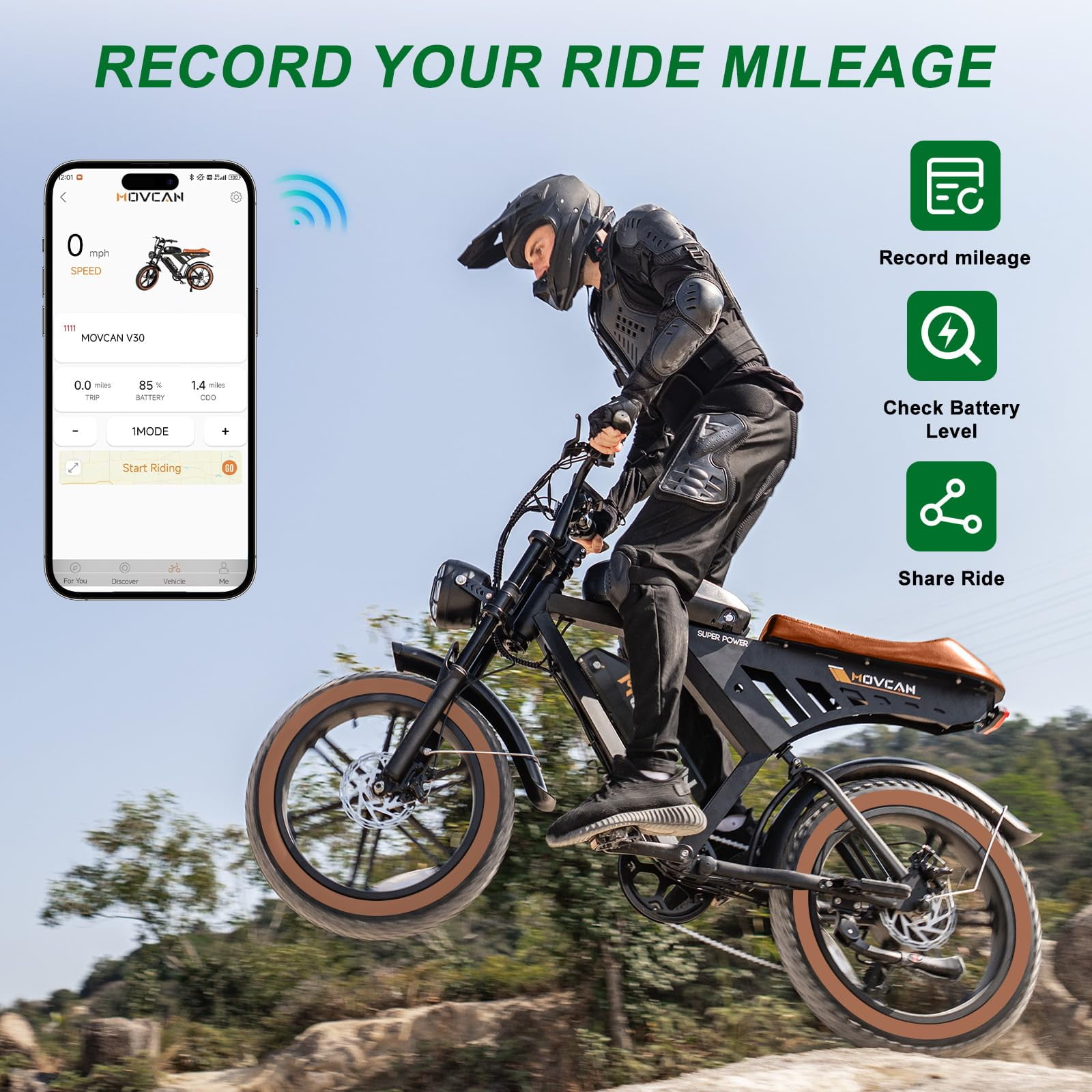 Movcan V30Max Dual Battery Electric Bike for Adult, 1500W 20" Fat Tire 48V 31.2AH Removable Battery, 32MPH 7-Speed Hydraulic Brake Off-Road Mountain Ebike UL2849