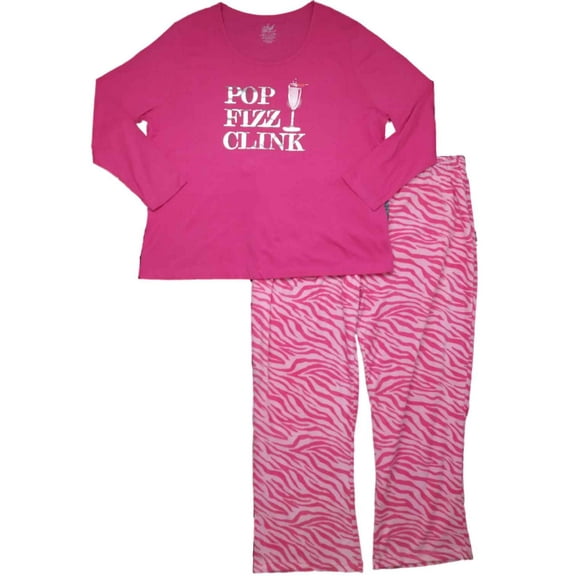 Womens Pop Fizz Clink Zebra Tiger Striped Fleece Pajamas Animal Print Sleep Set