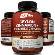 NutriFlair Ceylon Cinnamon, Berberine HCL, Chromium, Black Pepper Extract (Made with True Ceylon Cinnamon) - 1200mg per Serving, 120 Capsules - Glucose Metabolism, Lipid Levels, Antioxidant