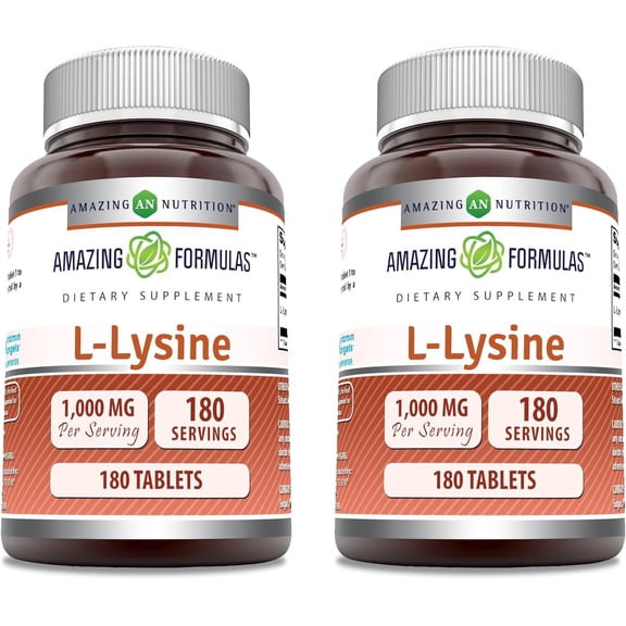 Amazing Formulas L-Lysine 1000 Mg Per Serving 180 Tablets Supplement | For Both Men & Women | Non-GMO | Gluten-Free | Made in USA | Pack of 2