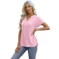 thumbnail image 5 of Edvintorg Women Blouses Fashion Solid Color V-Neck Short Sleeve Loose Work Shirt Pullover Tops Summer Casual Cute Work Outfits Blouses, 5 of 7