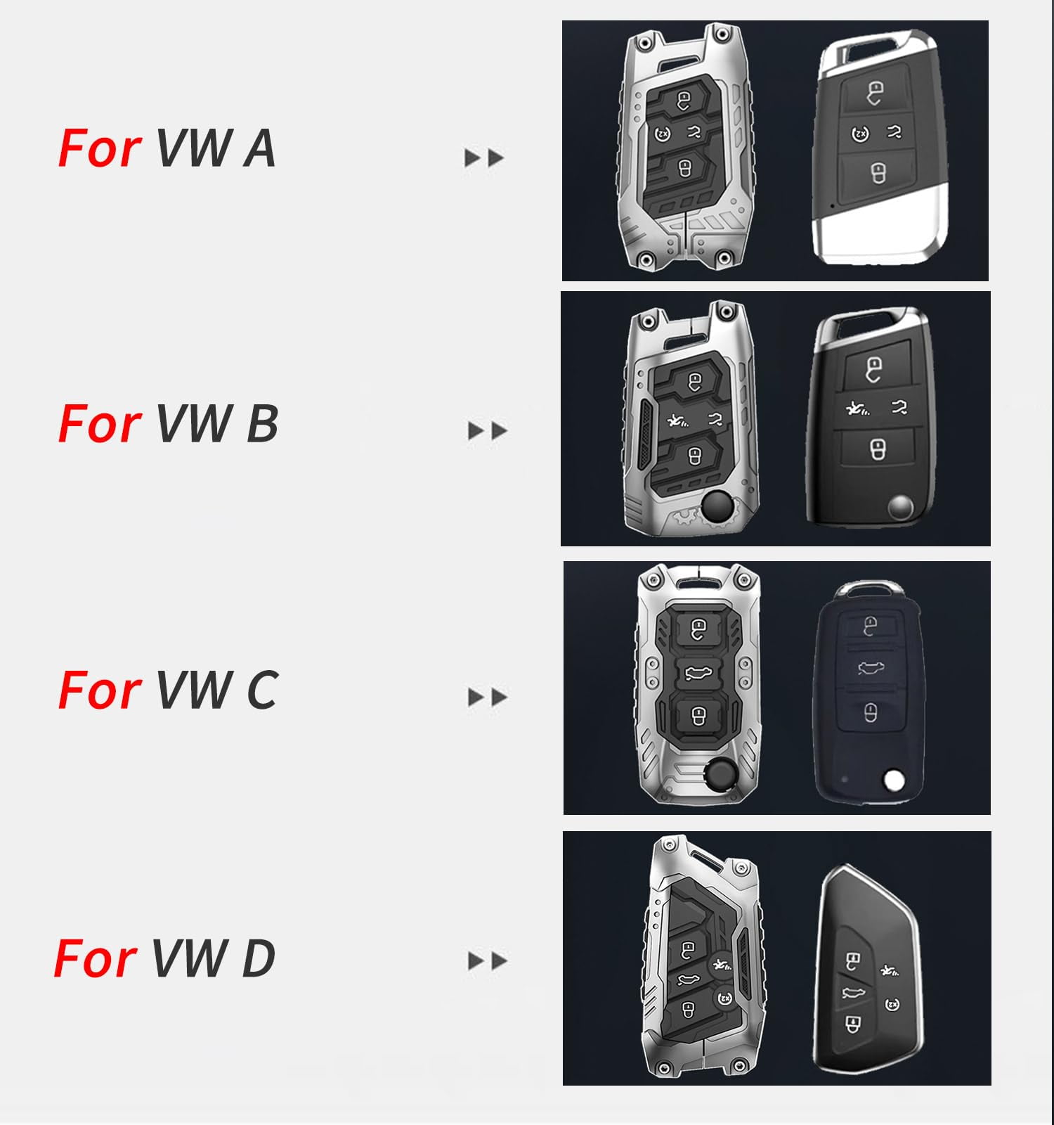 Heavy Metal Key Fob Cover Case Protector for Volkswagen, Keychain, Accessories for VW ID3 ID4 MK8 Golf GTI Skoda Octavia Remote Holder Skin Protector Jacket Keyless Entry Sleeve Accessories