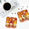 thumbnail image 4 of Zufioo Happy Thanksgiving Three Gnomes Print Leather Coaster Set, Decorative PVC Coasters 4-pack - Scald and Stain-resistant, Suitable for Home, Cafes, Restaurants-Square, 4 of 6