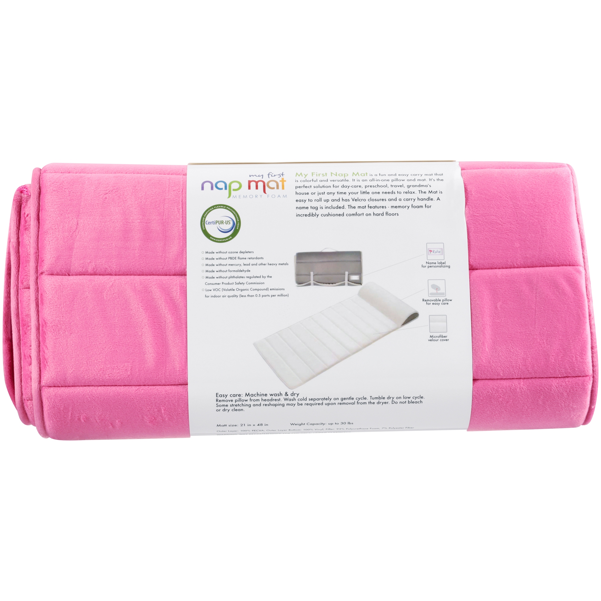 My First Pillow Female Pink Solid Memory Foam Nap Mats, Cushioned Removable Washable Cooling - image 3 of 5