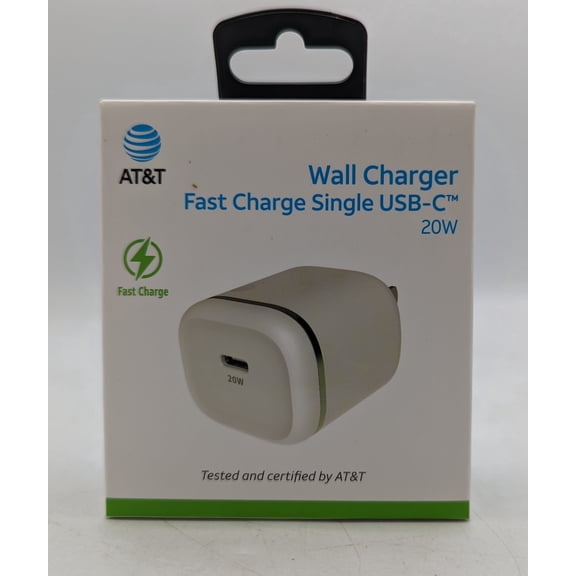 AT&T 20W Fast Charge Single USB-C Wall Charger, White