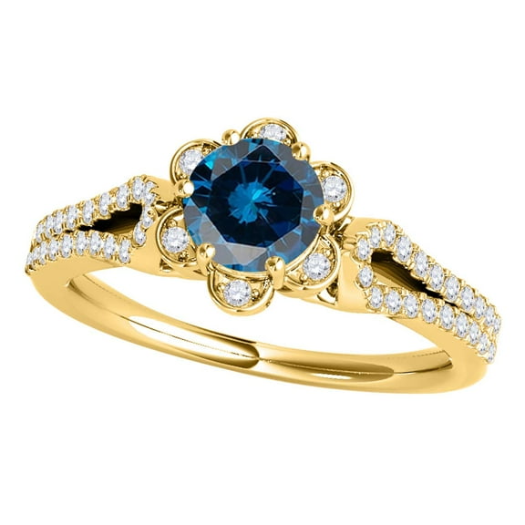 Mauli Jewels Engagement Rings for Women 0.50 Carat Halo Blue Diamond Engagement Ring4 prong14K Yellow Gold