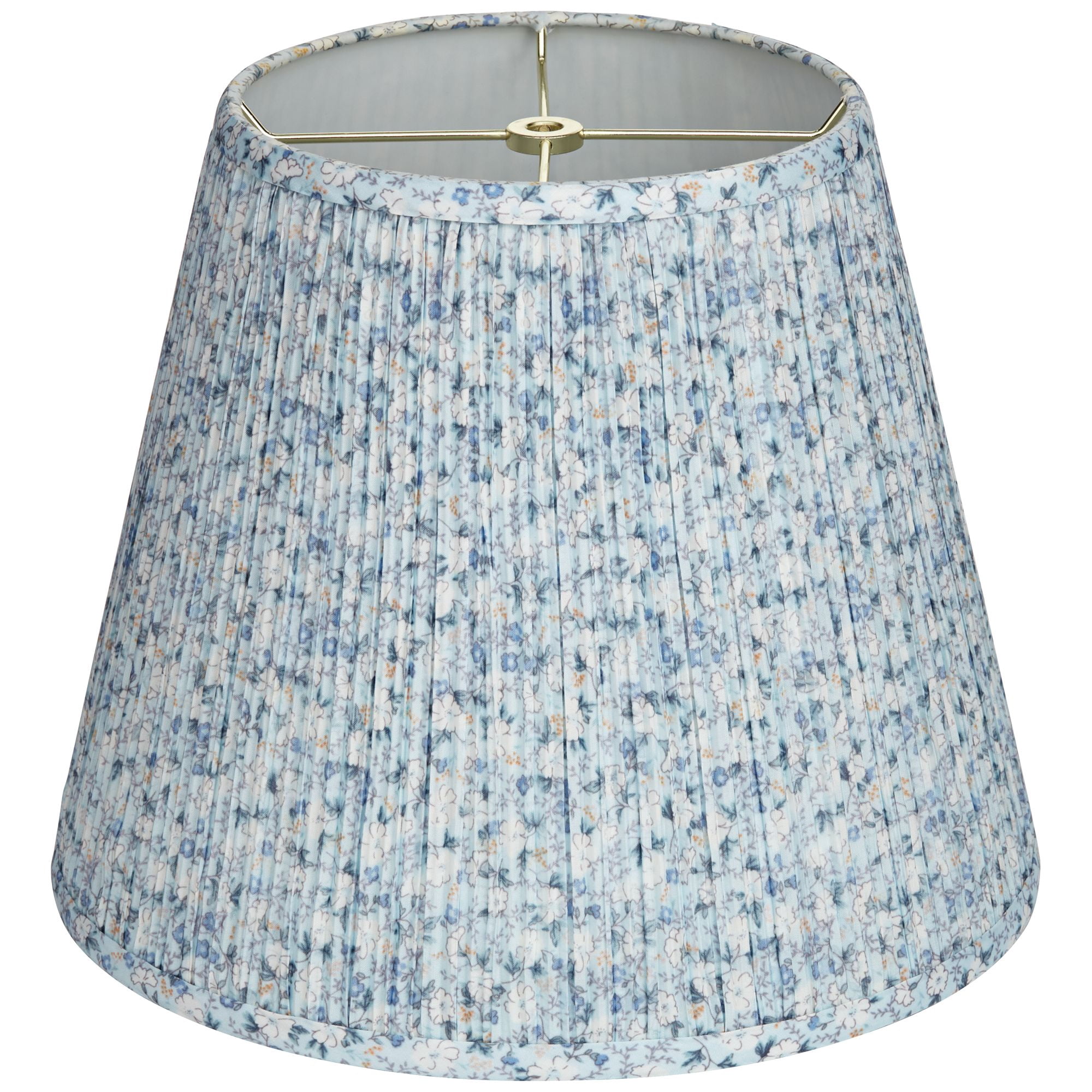 Springcrest Collection Hardback Pleated Empire Lamp Shade Blue White Floral Medium 8" Top x 13" Bottom x 11" Slant Spider with Harp and Finial Fitting