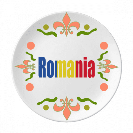 

Romania Country Flag Name Flower Ceramics Plate Tableware Dinner Dish