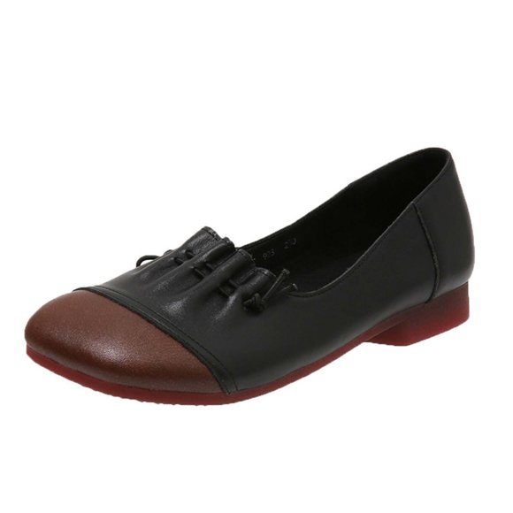 hopeusnice Clearance Women's Leather Flat Shoes Slip On Loafers Comfortable Breathable Bowknot Ballerina Flats Low Heel Dress Shoes for Work Wedding Party Black 37