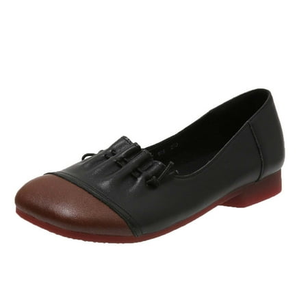 hopeusnice Clearance Women s Leather Flat Shoes Slip On Loafers Comfortable Breathable Bowknot Ballerina Flats Low Heel Dress Shoes for Work Wedding Party Black 41