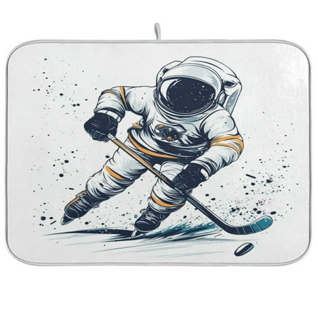 

Astronaut Playing Hockey Dish Drying Mat Kitchen Mats Microfiber Counter Absorbent Dish Pad Drainer Rack