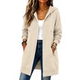 thumbnail image 2 of WULMLEO Womens Long Hoodies Lined Full Zip Up Long Sleeve Hooded Sweater Coat Casual Cute Sweatshirts Lounge Business Pullover Tops with Pocket Beige 3XL, 2 of 9