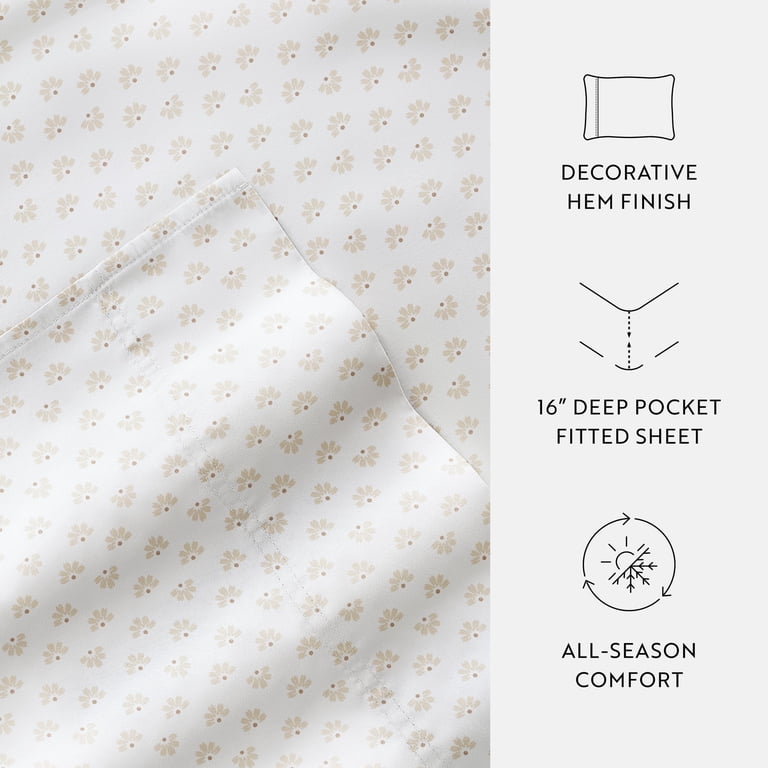 Comfort Canopy 4-Piece Long-Staple Cotton Sheet Set, Moon Daisies photo 7