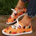 thumbnail image 2 of YLYL Halloween Women's Canvas Low Top Sneakers Pumpkin Skeleton Printed Slip-On Lace up Casual Flats Walking Shoes, 2 of 8