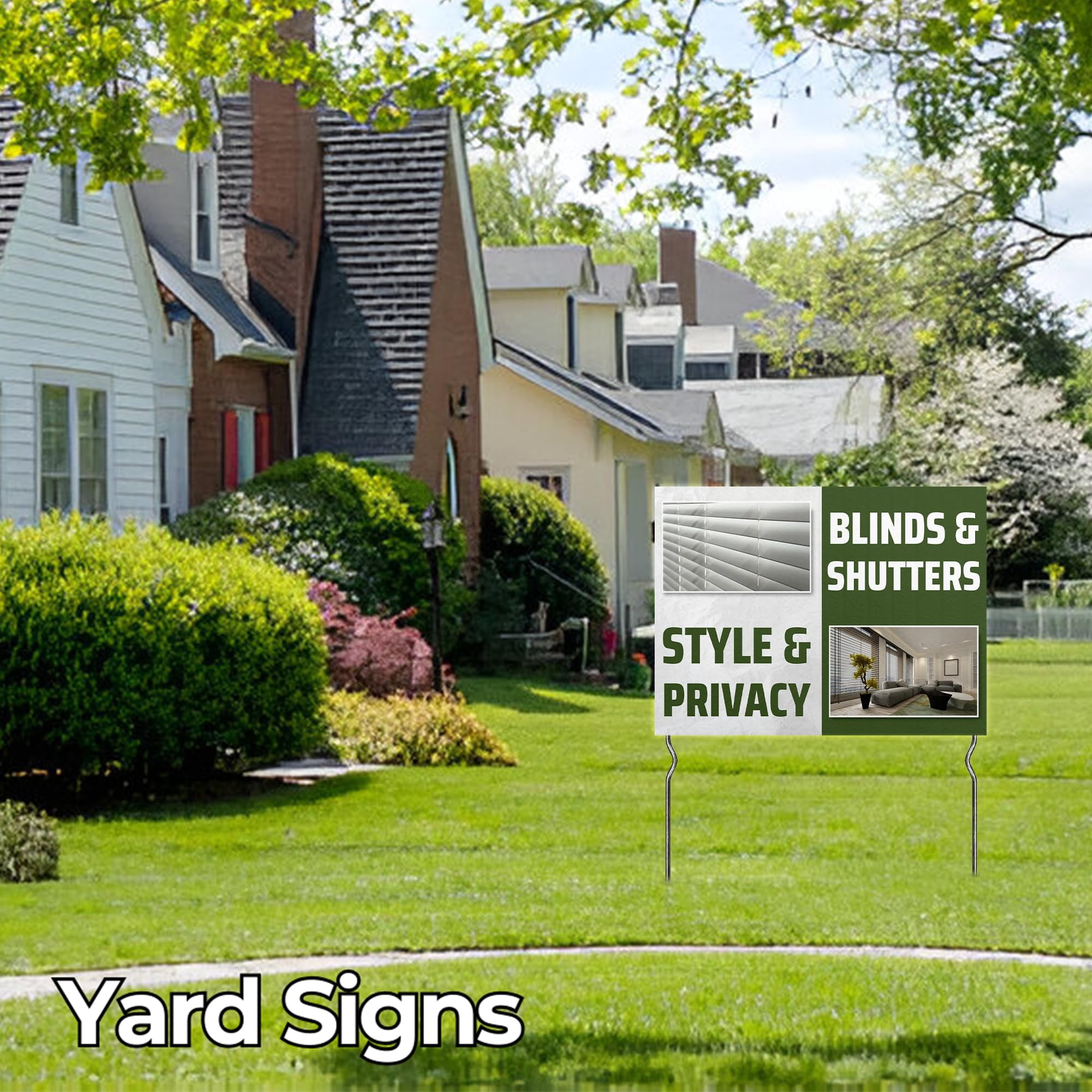 Blinds & Shutters - Style & Privacy! Yard Sign by DC | 24"x18" Double Sided Furniture Garden Sign with 13” Metal Stakes | Outdoor Signs Waterproof for Lawn, Patio, Sidewalk & House | Set of 5