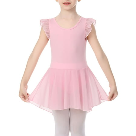 

Yuyuekeji Girls Dance Ballet Leotards Kids Ruffle Sleeve Tutu Skirted Dress 4-11 T