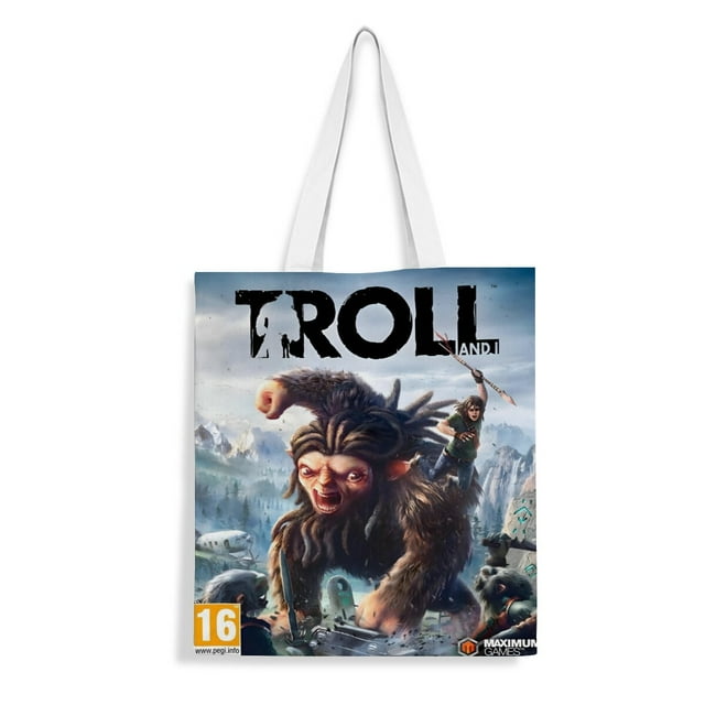 Troll and I Bolso de tela con estampado de lienzo para mujer, bolsa de compras reutilizable y estética, con cremallera interior, regalo para mujer,38*45cm.