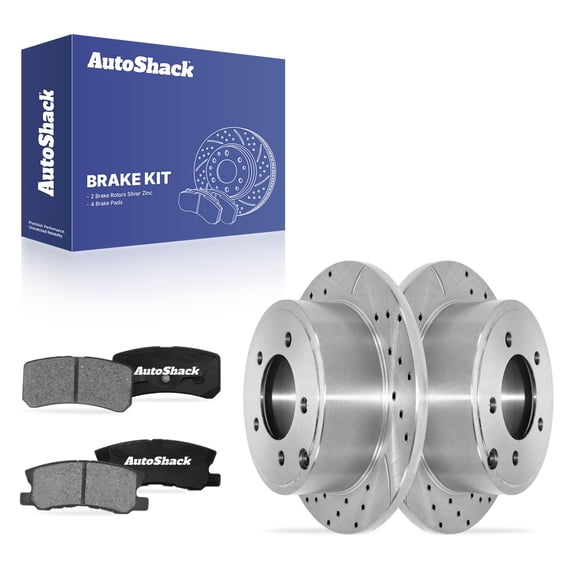 AutoShack Rear Solid Drilled & Slotted Silver Zinc Coated Brake Rotors   Ceramic Pads 6-PC Brake Kit Replacement for 2013 Chrysler 200 2017 Jeep Compass SilverShield Pro 10.31" (261.8 mm)