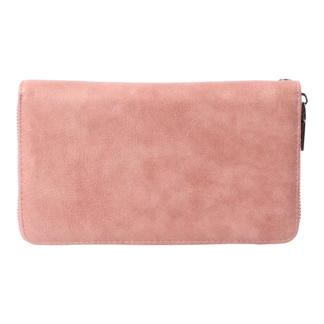 Cartera larga mujer Nikou bloqueo NFC RFID tarjetero piel sintética correa de transporte rosa