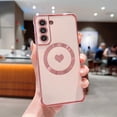 thumbnail image 4 of Magnetic Case for Samsung Galaxy S21 FE 6.4" [ Compatible with MagSafe ] Cute Heart Case for Women Girls Luxury Plating Soft Bumper Full Camera Lens Protection S21 FE Cover (Pink), 4 of 10