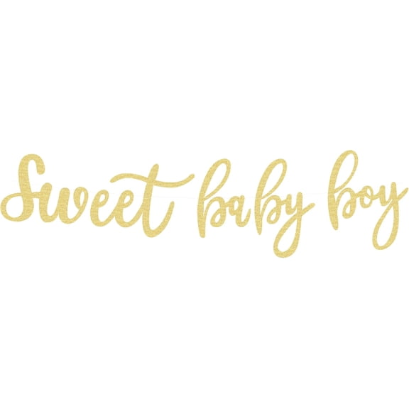 Pre-Strung Sweet Baby Boy Banner - Gold Glitter Baby Shower Decorations for Boys, Perfect for Gender Reveal Party/First Birthday Party, Photo Booth Props