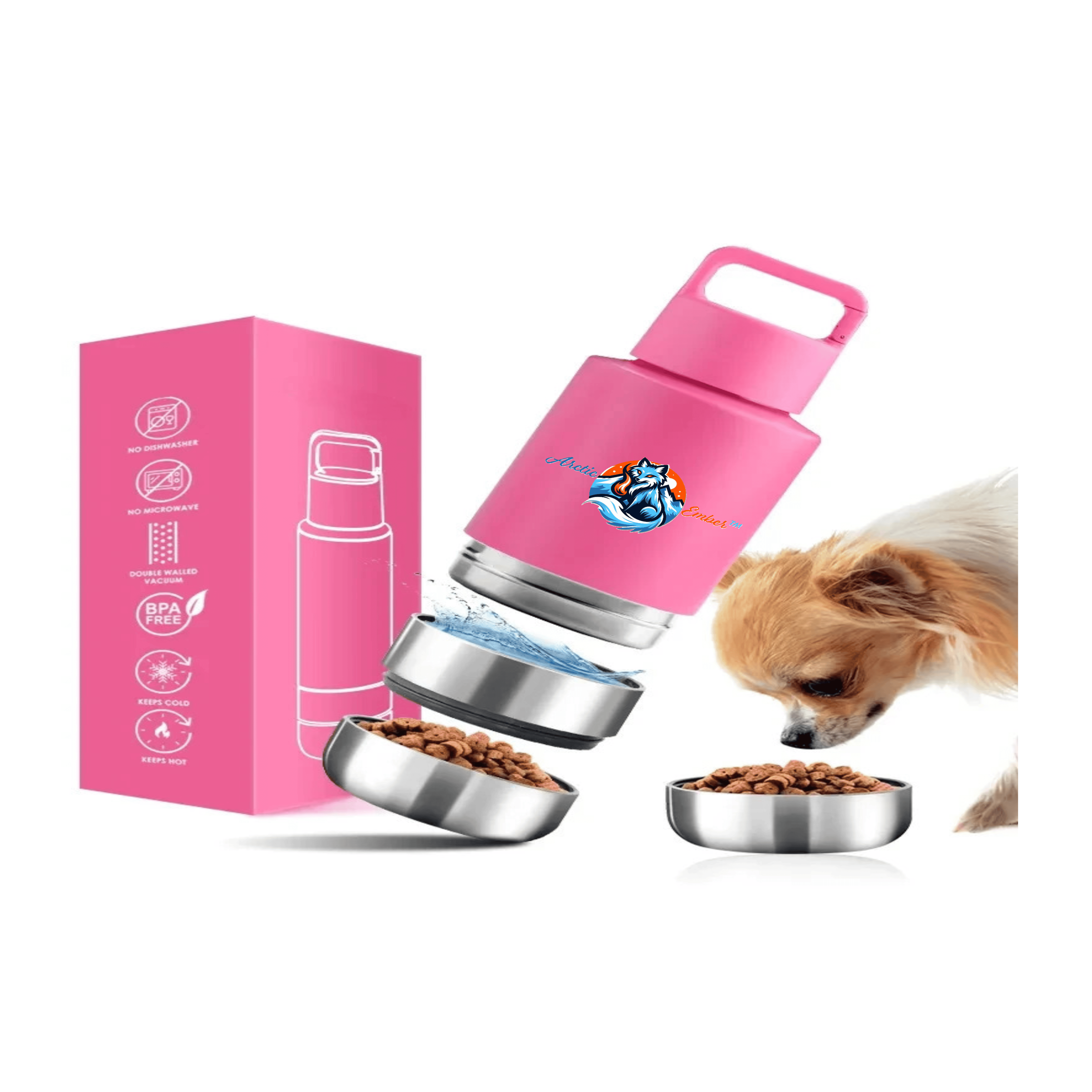 3 in 1 Style 34oz Stainless Steel Pet Bowls and Feeders 34 oz Travel Dog Cat Water Bottle