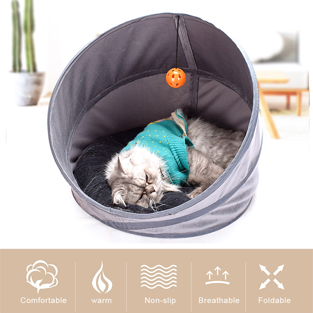 Pet Cat Cave Cat Bed Cat Sleeping Cave Bed with Removable Cushion Ball