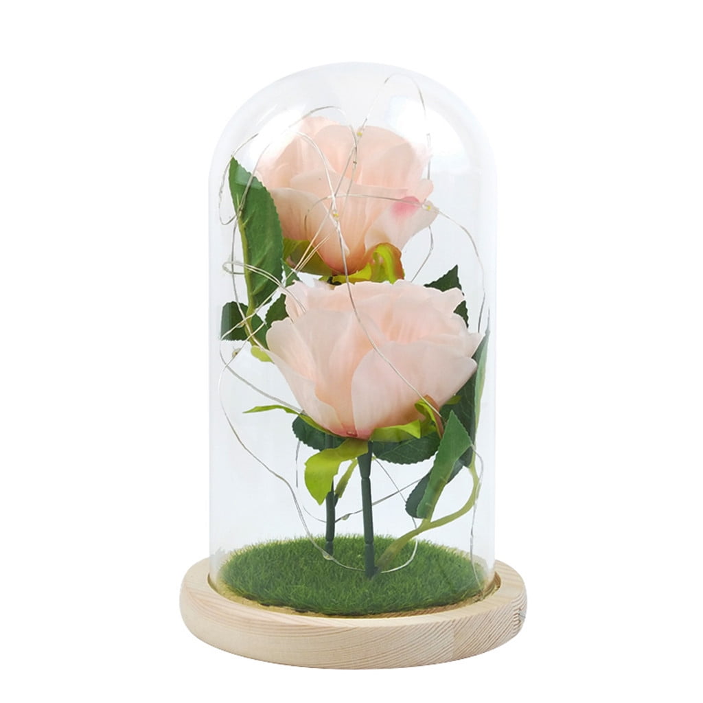 Romantic Immortal Flower Mini Landscape Rose Simulation Glass Shade LED Llight 